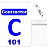 Custom Printed Numbered PVC Contractor Badge, Zipper Badge Holders + Strap Clips - 10 pack